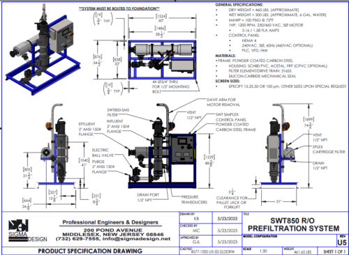 Reverse Osmosis Filter Product Specification Drawing